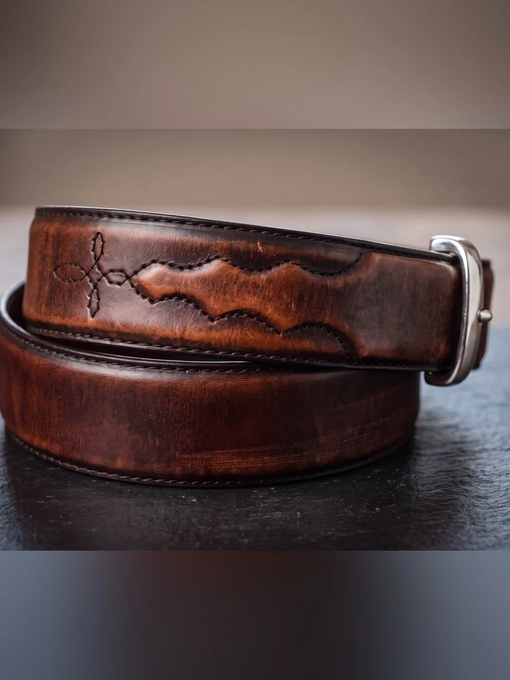 Silver Creek Men's 38 Western Cowboy Brown Tooled Embossed Leather Belt 51109